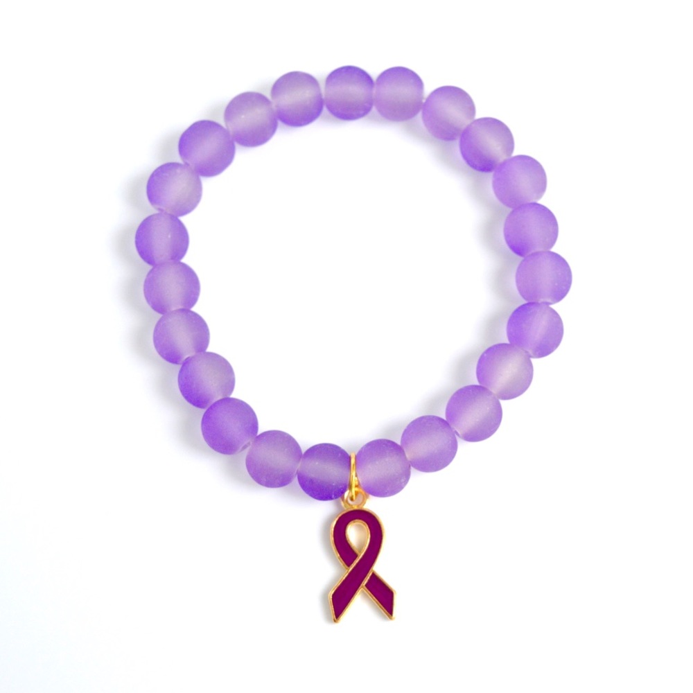 Domestic Violence Purple Ribbon Beaded Bracelet
